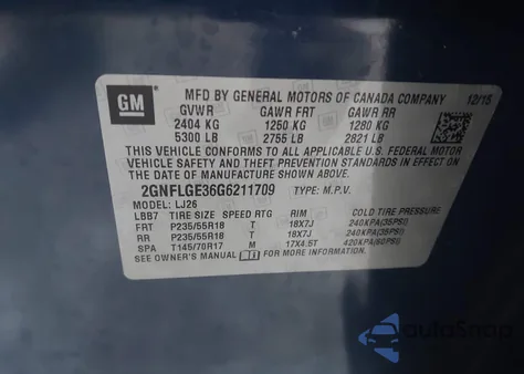 2016 Chevrolet Equinox Ltz из США, поврежденный, VIN 2GNFLGE36G6211709